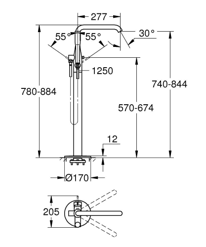 Grohe Essence egykaros álló kádtöltő csaptelep, padlóra szerelhető, króm 25248001