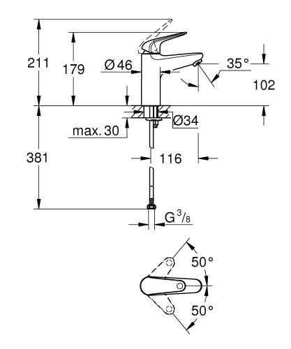 Grohe Euroeco egykaros mosdócsaptelep M-es méret, króm 24266001