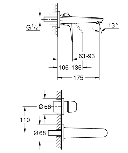 Grohe Euroeco 2-lyukas fali mosdócsaptelep, króm 24274001