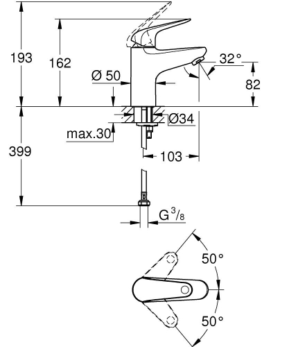 Grohe Euroeco egykaros mosdócsaptelep S-es méret, króm 32734001