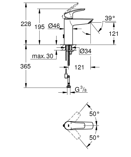 Grohe Eurosmart egykaros mosdócsaptelep M-es méret besüllyeszthető lánccal, króm 23323003