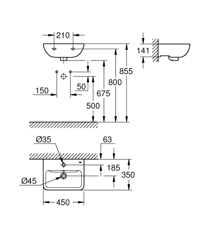 Grohe BauEdge Ceramic kézmosó 45x35 cm, fehér 39806000