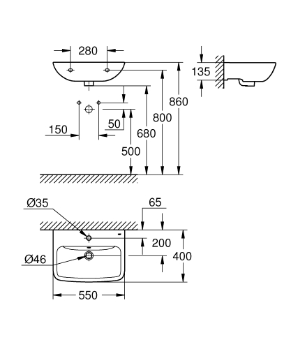 Grohe BauEdge Ceramic mosdó 55x40 cm, fehér 39807000