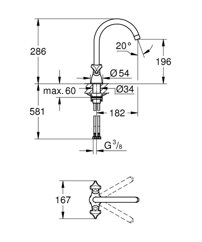 Grohe Costa S egylyukú mosogató csaptelep, króm 31819002