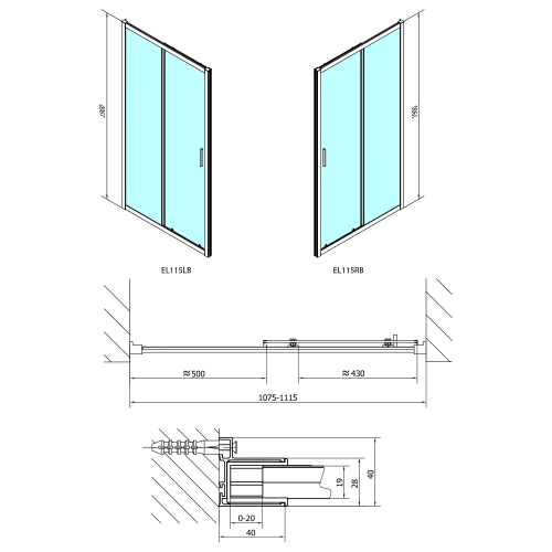 Sapho POLYSAN EASY LINE BLACK 110 cm tolóajtó transzparent üveggel, matt fekete EL1115B