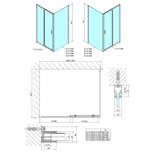 Sapho POLYSAN EASY LINE BLACK 130 cm tolóajtó transzparent üveggel, matt fekete EL1315B