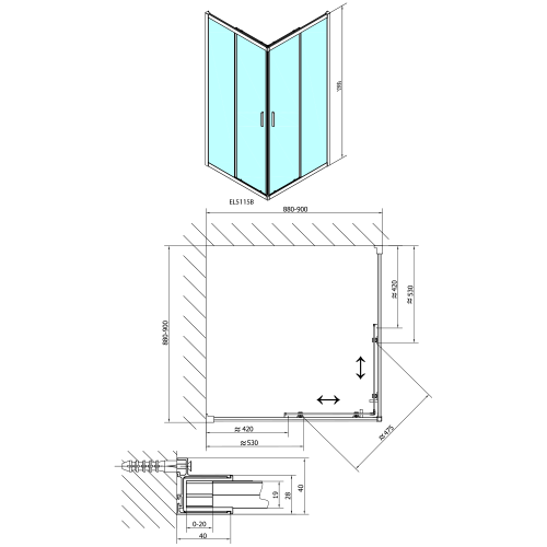 Sapho POLYSAN EASY LINE BLACK 90x90 cm szögletes zuhanykabin transzparent üveggel, matt fekete EL5115B