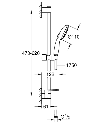 Grohe Tempesta 110 rudas zuhanyszett polccal 2 funkciós, króm 27926003