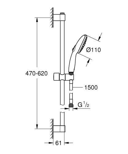 Grohe Tempesta 110 rudas zuhanyszett 2 funkciós (Rain, Jet), matt fekete 284382434