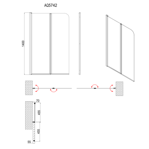 Sapho AQUALINE WILA 90 cm kádparaván transzparent üveggel, matt fekete AQ5742B