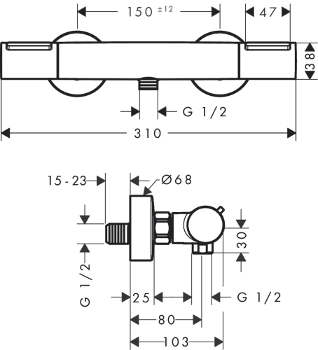 Hansgrohe Ecostat Element termosztátos zuhanycsaptelep, króm 13346000