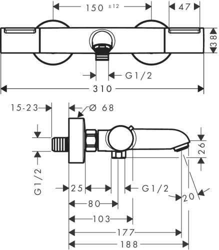 Hansgrohe Ecostat Element termosztátos kádcsaptelep, króm 13347000