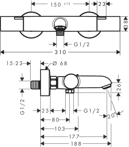 Hansgrohe Ecostat Fine termosztátos kádcsaptelep, króm 13325000