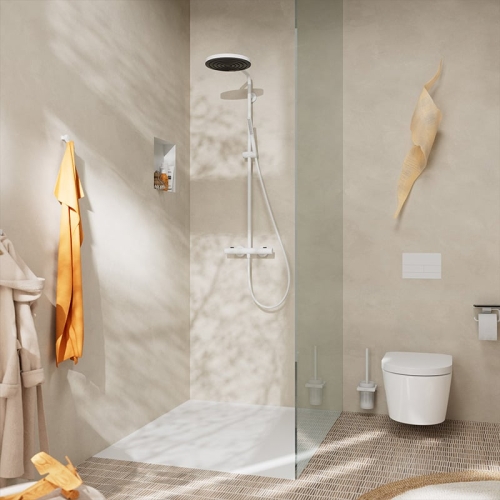 Hansgrohe Pulsify S Puro Showerpipe termosztátos zuhanyrendszer 1jet, matt fehér 24223700