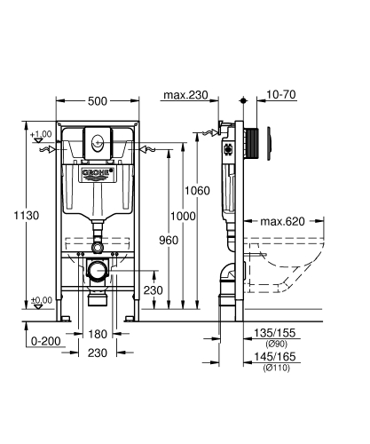 Grohe Rapid SL 4 az 1-ben WC szett, króm nyomólap, rögzítőfül, zajcsökkentő 38750001