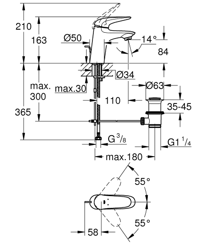 Grohe Wave egykaros mosdócsaptelep S-es méret leeresztővel, króm 32284001