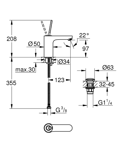 Grohe Get Joy egykaros mosdócsaptelep M-es méret klikk-klakkos leeresztővel, króm 23800000