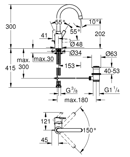 Grohe Feel egykaros mosdócsaptelep leeresztővel L-es méret, króm 32723001