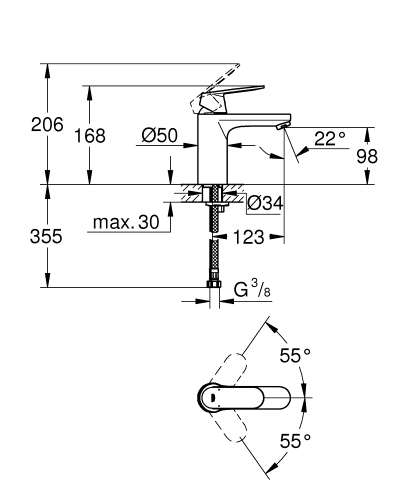 Grohe Eurosmart Cosmopolitan egykaros mosdócsaptelep M-es méret, szupermatt fekete 23327KW0