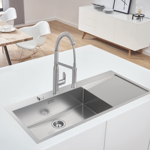 Grohe K1000 rozsdamentes acél mosogatótálca, csepegtetővel balos medence 31581SD1