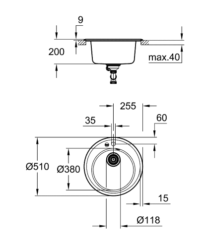 Grohe K200 kompozit mosogatótálca, gránit fekete 31656AP0