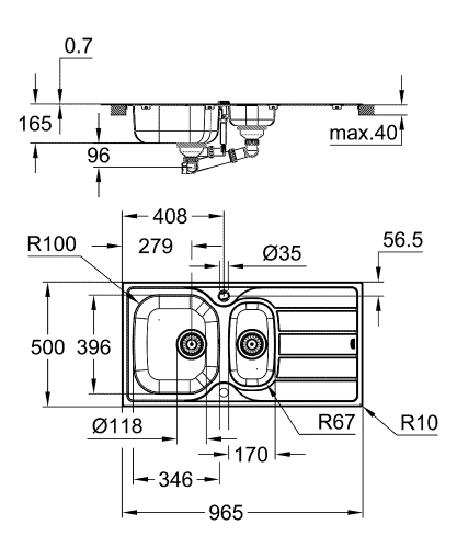 Grohe K200 rozsdamentes acél mosogatótálca csepegtetővel 31564SD1