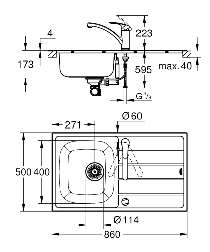 Grohe Eurosmart konyhai rozsdamentes mosogatótálca és csaptelep garnitúra 31565SD1