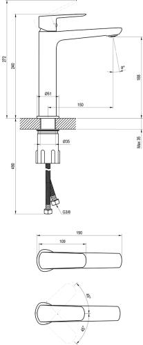 Ravak Life LF 014.20BL mosdócsaptelep 240 mm, lefolyó nélkül, fekete X070477