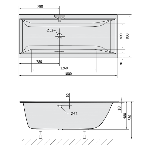 Sapho POLYSAN CLEO SLIM 180x80 cm akril kád, fehér 95611S