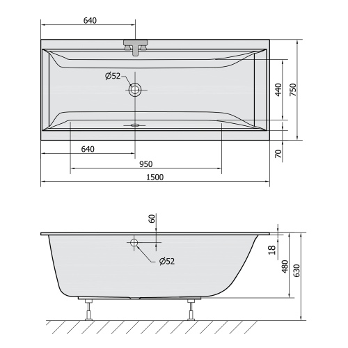 Sapho POLYSAN CLEO SLIM 150x75 cm akril kád, fehér 27611S