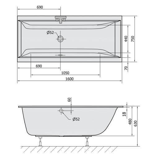 Sapho POLYSAN CLEO SLIM 160x75 cm akril kád, fehér 93611S