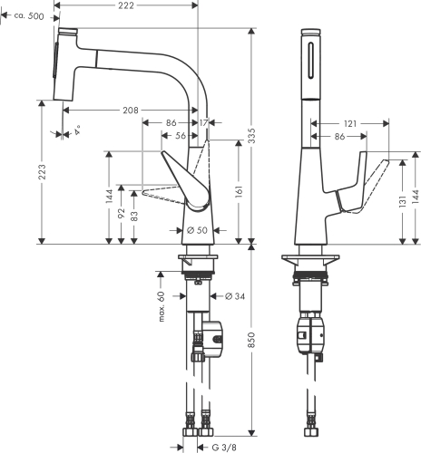 Hansgrohe Talis Select M51 M5117-H220 egykaros konyhai csaptelep kihúzható kifolyóval, króm 72824000