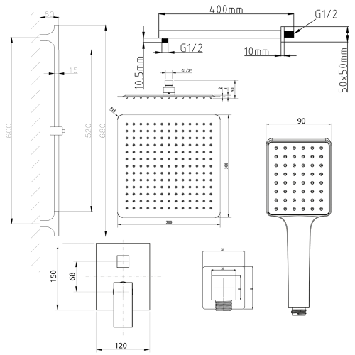 Sapho CUBEMIX 2-irányú falba süllyesztett zuhanycsaptelep szett, króm CM042-02