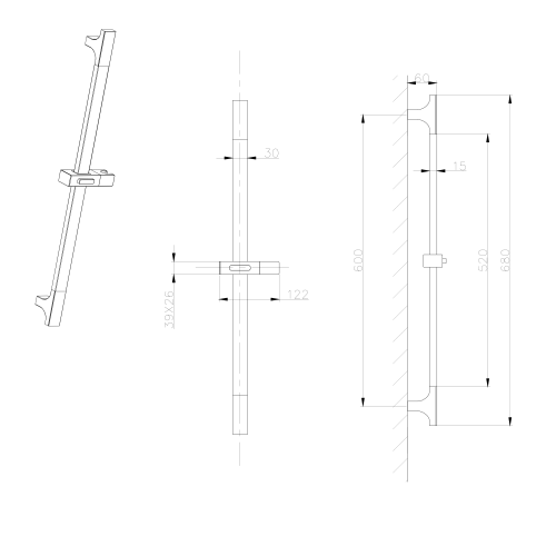 Sapho VENETA 68 cm zuhanyrúd mozgatható tartóval, matt fekete 1206-07B