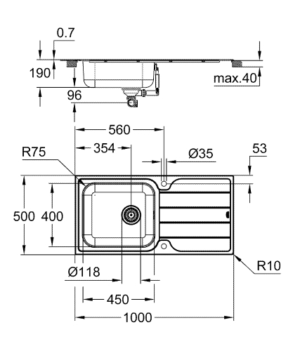 Grohe K500 rozsdamentes acél mosogatótálca, csepegtetővel 31563SD1