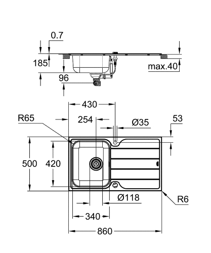 Grohe K500 rozsdamentes acél mosogatótálca, csepegtetővel 31571SD1