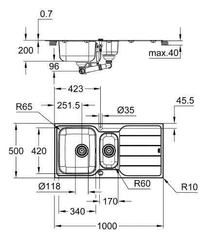 Grohe K500 rozsdamentes acél mosogatótálca, csepegtetővel 31572SD1