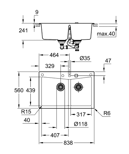 Grohe K700 kompozit mosogatótálca, gránit fekete 31657AP0