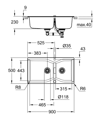 Grohe K700 kompozit mosogatótálca, gránit fekete 31658AP0