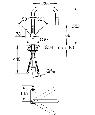 Grohe Minta egykaros mosogató csaptelep kihúzható zuhanyfejjel, brushed hard graphite 32322AL2