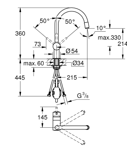 Grohe Minta egykaros mosogatócsap kihúzható gyöngyöztetővel, króm 3291800E