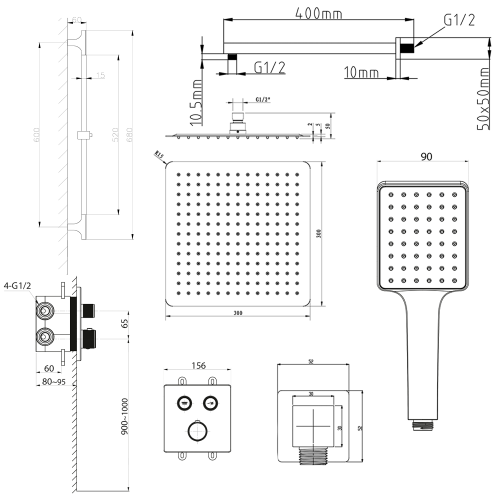 Sapho SMARTSELECT 2-irányú falba süllyesztett zuhanycsaptelep szett, matt fekete RP042B-02