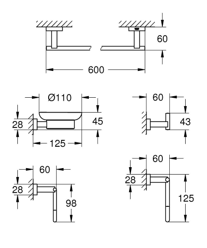 Grohe Essentials Cube fürdőszobai kiegészítőkészlet 5 az 1-ben 40758001