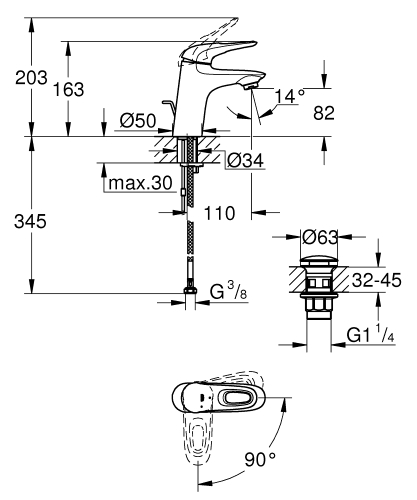 Grohe Eurostyle hidegindítású egykaros mosdócsaptelep S-es méret, króm 23930003