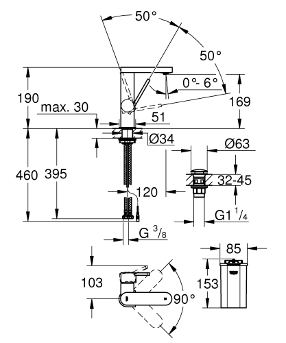 Grohe GROHE Plus egykaros mosdócsaptelep LED-es kijelzővel M-es méret, króm 23958003