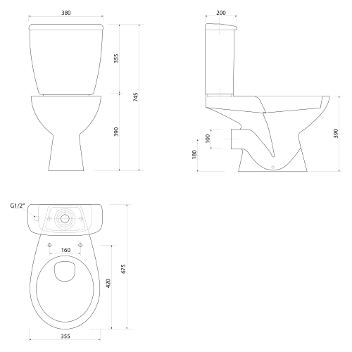 Sapho AQUALINE JOSE hátsó kifolyású monoblokkos WC, fehér PS8812