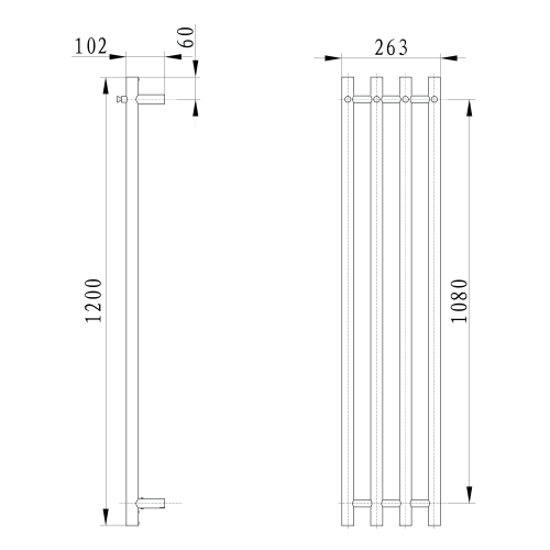 Sapho PAPINADO 263x1200 mm elektromos törölköző szárító radiátor, matt fekete ER350