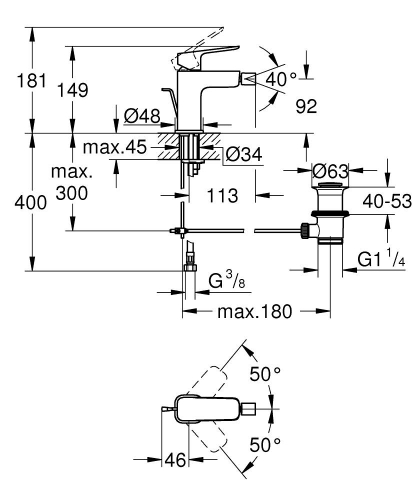 Grohe Cubeo egykaros bidécsaptelep, matt fekete 1018102430