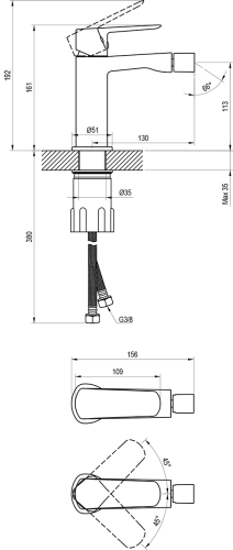 Ravak Life LF 056.20BL álló bidécsaptelep 160 mm, leeresztő nélkül, matt fekete X070481