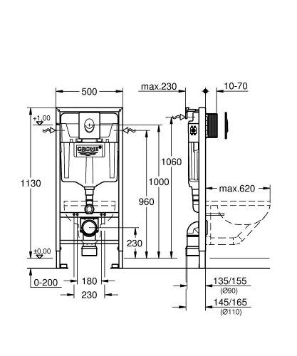 Grohe Rapid SL 3-az-1-ben WC szett, 1,13 méteres beépítési magasság 38721001